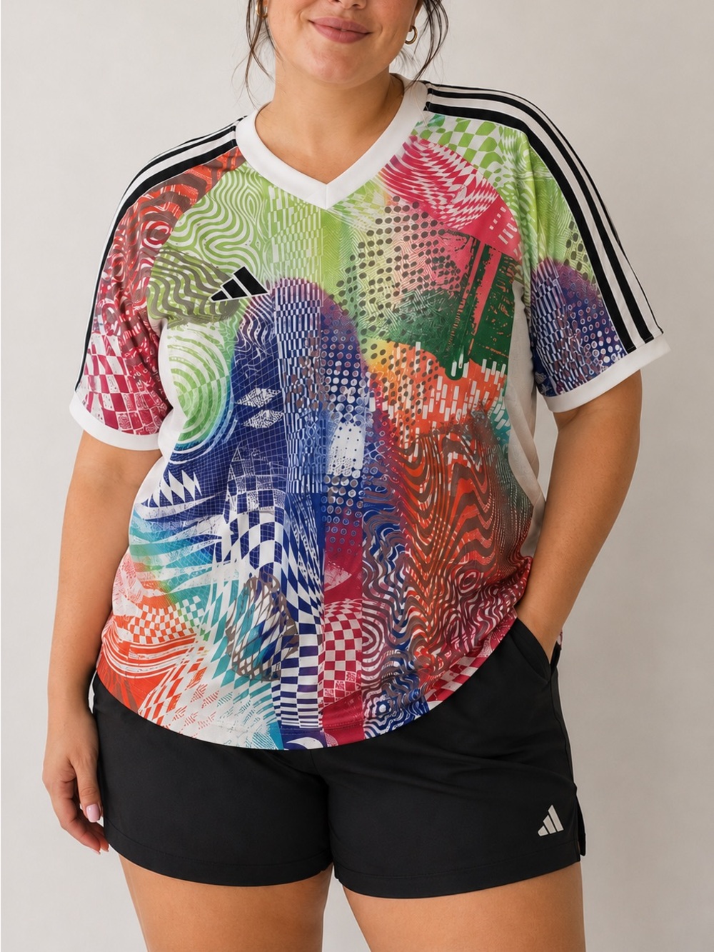 Adidas Jeremy Scott Jersey Soccer Shirt Womens 1X Pride Tiro NWT V-Neck Colorful